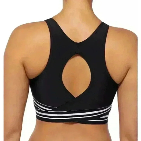 Reebok Women's Striped-Trim Swim Racerback Bikini Swim Top Black Size Large NWT - Picture 2 of 10